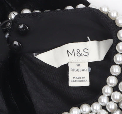 Marks and Spencer Women's Black Velvet Beaded Blouse Size 10