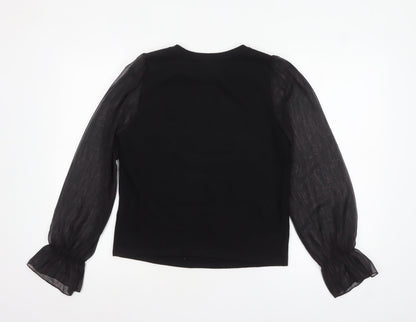 New Look Women’s Black Size 12 Sheer Puff Sleeve Blouse