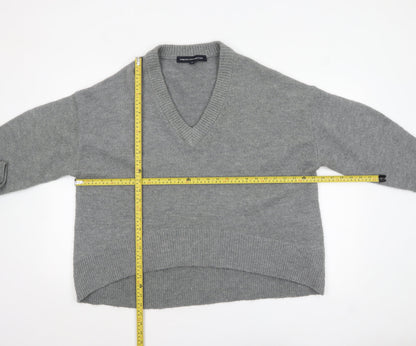 French Connection Womens Grey V-Neck Relaxed Knit Jumper Size M