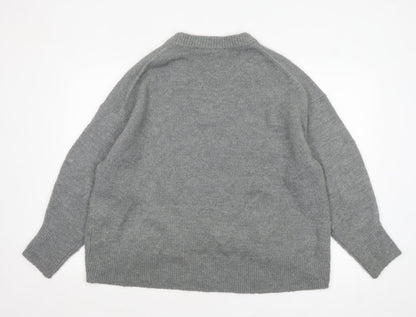 French Connection Womens Grey V-Neck Relaxed Knit Jumper Size M
