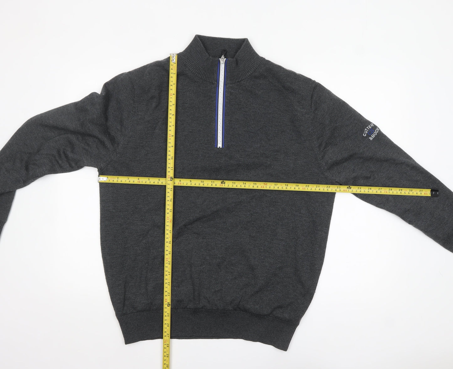 Mens UK Size L Cutter & Buck Grey 1/2 Zip Jumper