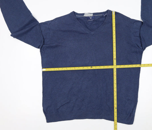 Gant Men's Blue XL V-Neck Cotton Pullover Jumper