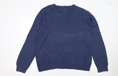 Gant Men's Blue XL V-Neck Cotton Pullover Jumper