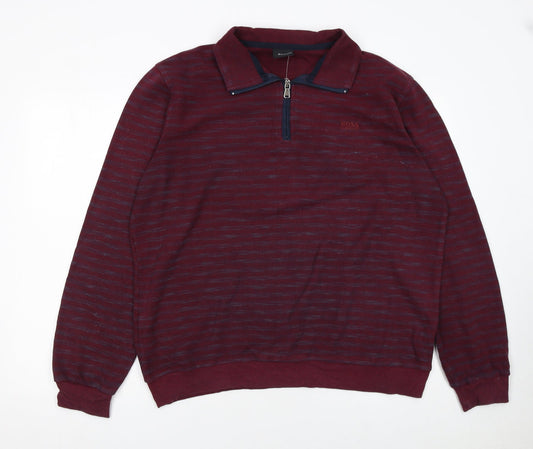 Mens UK Size 2XL HUGO BOSS Red Henley Sweatshirt