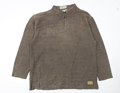 Mens UK Size XL Weird Fish Brown 1/2 Zip Sweatshirt
