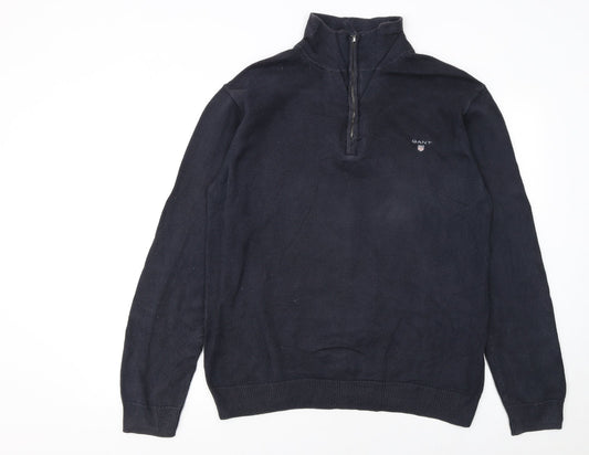 GANT Men's Blue Cotton 1/2 Zip High Neck Jumper Size L
