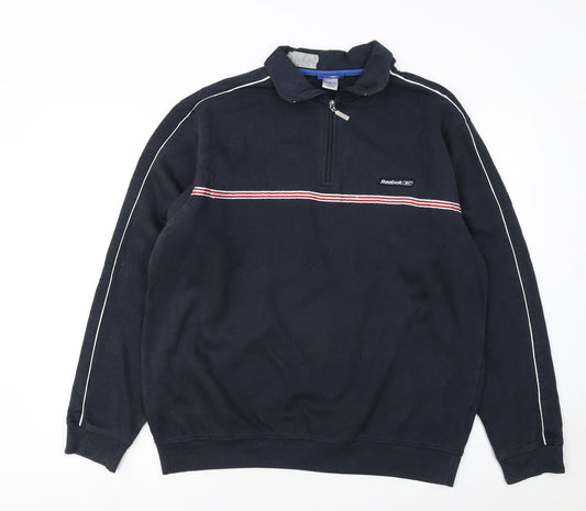 Mens UK Size L Reebok Blue Henley Sweatshirt