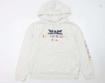 Mens UK Size L Levi's White Pullover Hoodie