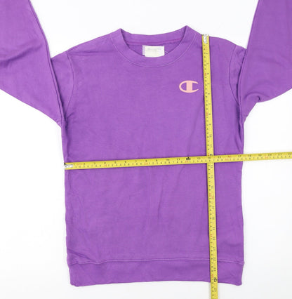 Champion Girls Purple Crew Neck Sweatshirt Size L Cotton Blend Logo Print