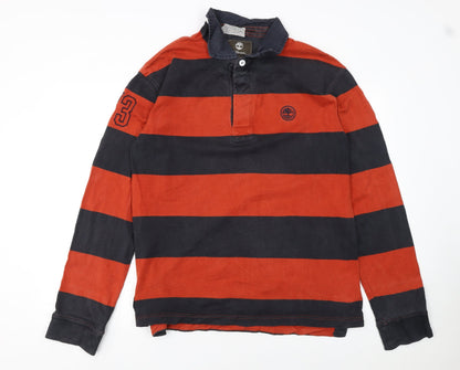 Timberland Earthkeepers Men's Red Navy Striped Long Sleeve Polo L Regular Fit