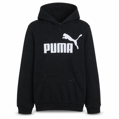 Front view of Puma boys’ black pullover hoodie 15-16 years logo fleece sweatshirt