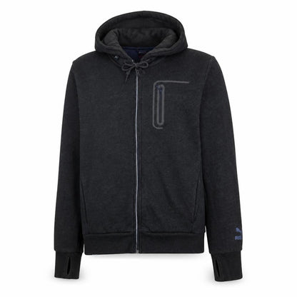 Front view of Puma Men's Black Full Zip Hoodie, size M, Sports Fleece Sweatshirt