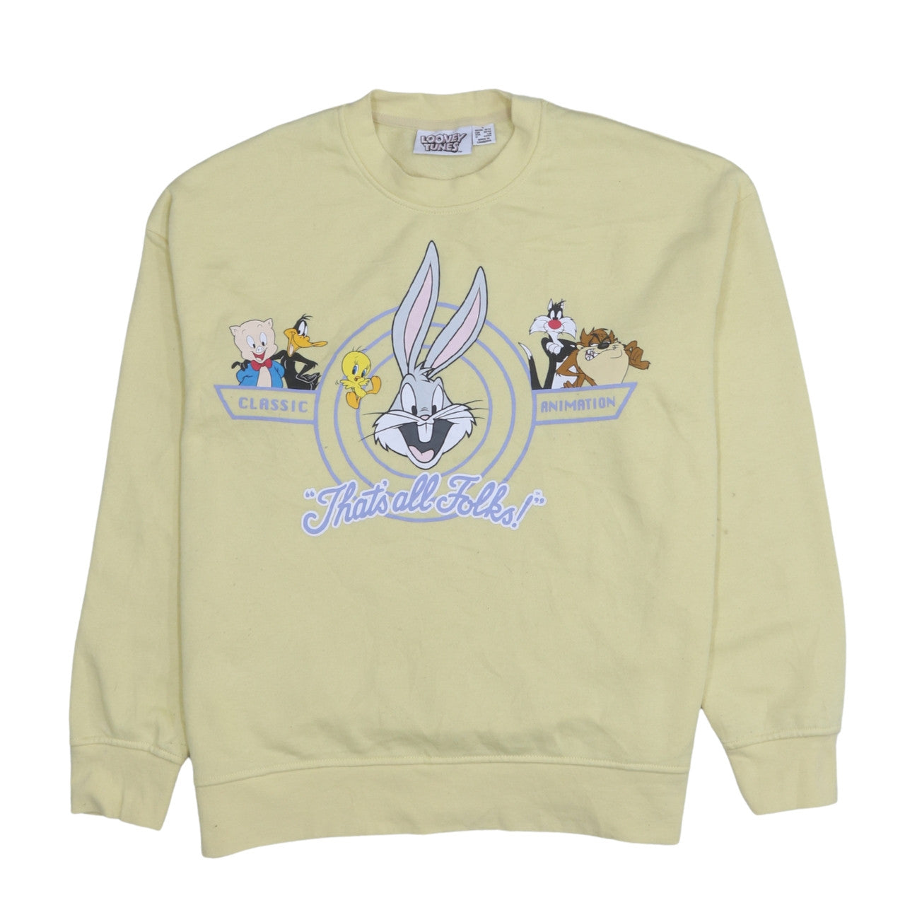 Womens UK Size S Looney Tunes Yellow Pullover Sweatshirt