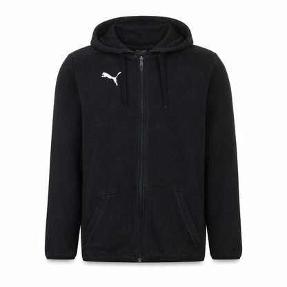 Front view of Puma Men's Black Full Zip Hoodie, size S, Regular Fit Sportswear