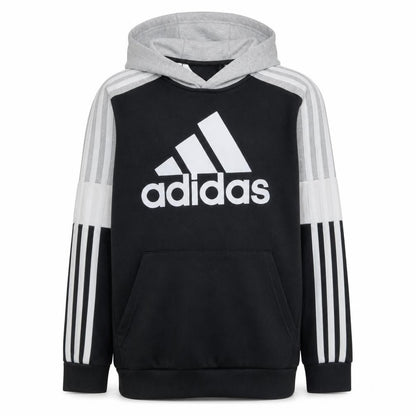 Front view of Adidas boys’ black pullover hoodie 13-14 years sports logo sweatshirt