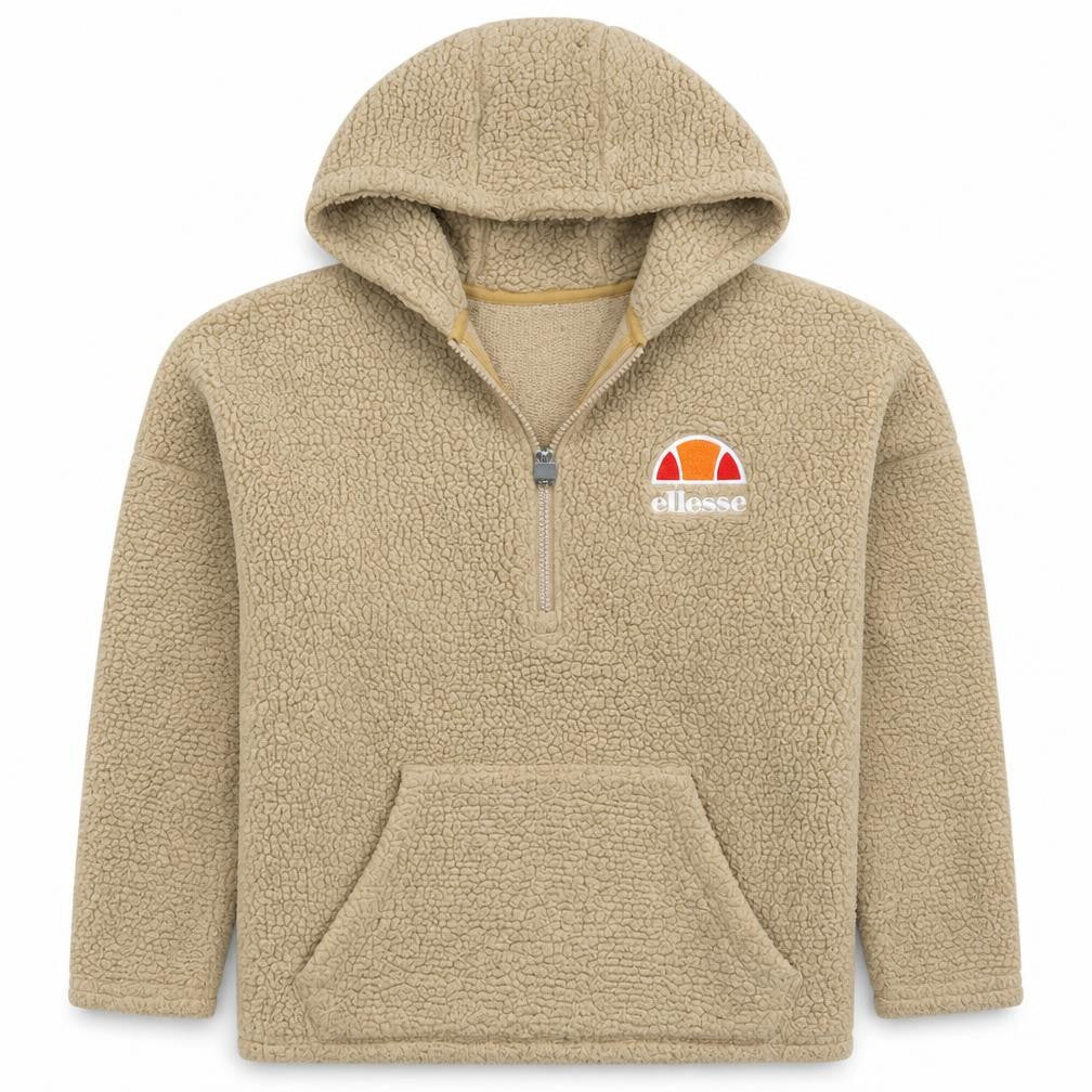 Ellesse Women Beige Fleece Hooded 1/2 Zip Jacket UK 10