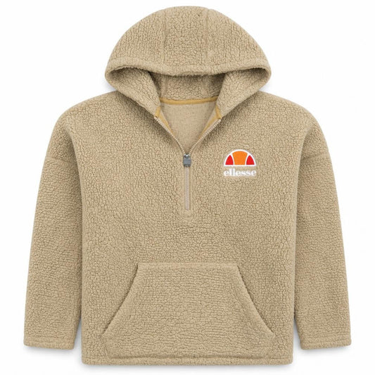 Ellesse Women Beige Fleece Hooded 1/2 Zip Jacket UK 10
