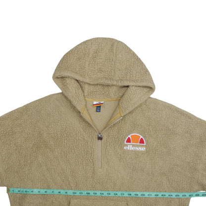 Ellesse Women Beige Fleece Hooded 1/2 Zip Jacket UK 10