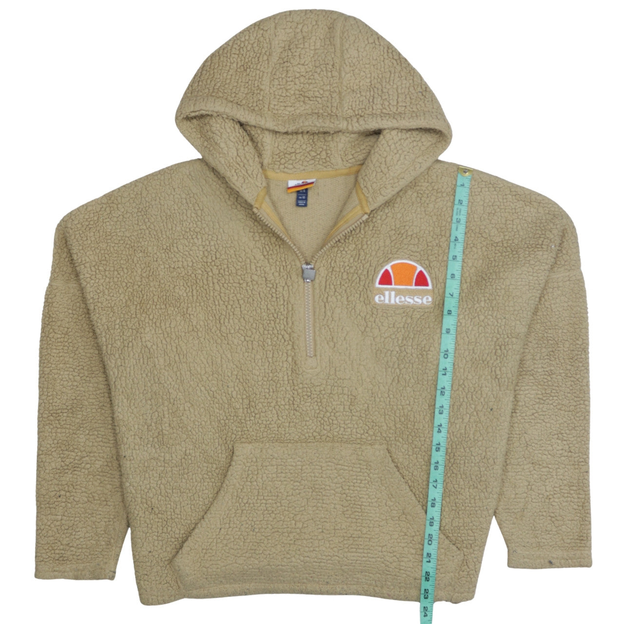 Ellesse Women Beige Fleece Hooded 1/2 Zip Jacket UK 10
