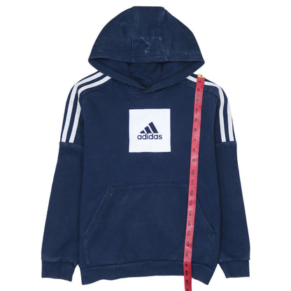 Adidas Boys Navy Blue Pullover Hoodie 11-12 Years Logo Cotton Blend Sweatshirt
