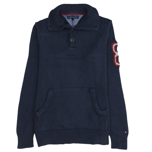 Tommy Hilfiger Men's Blue Collared Henley Jumper Size L