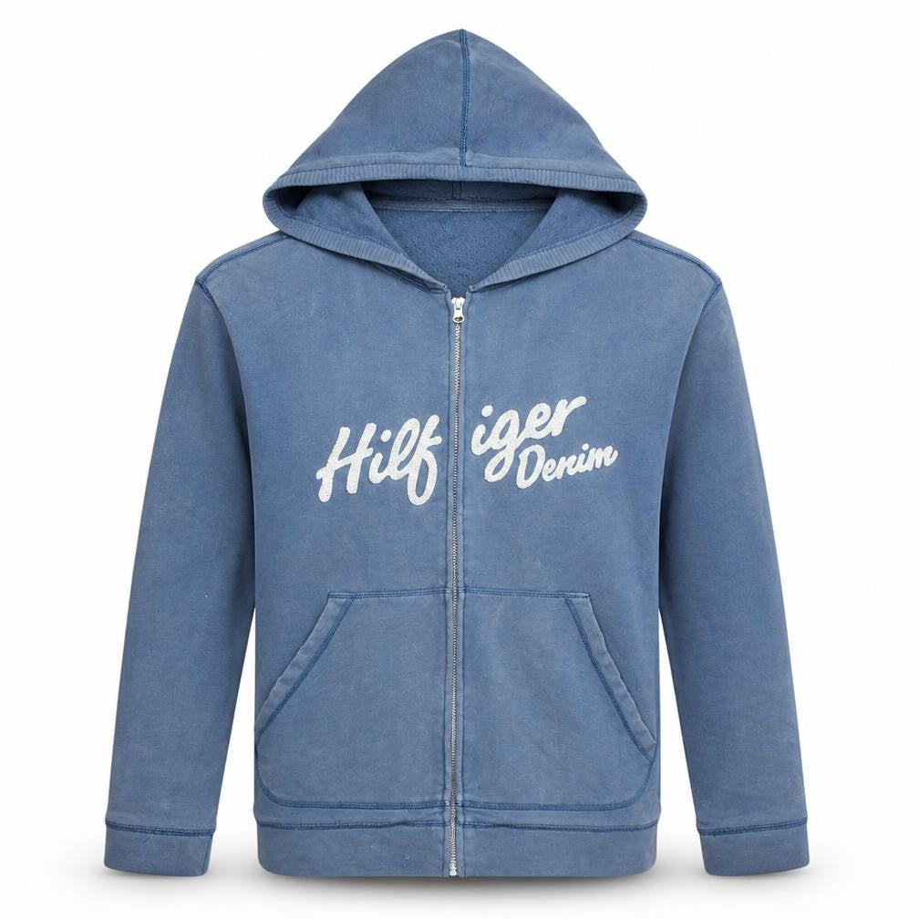 Mens UK Size L Tommy Jeans Blue Full Zip Hoodie