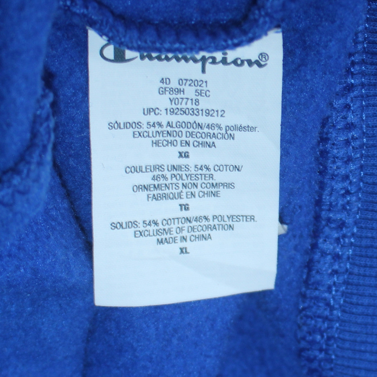 Mens UK Size XL Champion Blue Pullover Hoodie