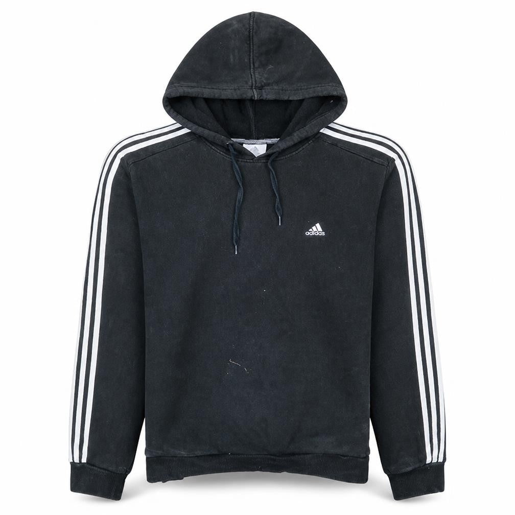 Front view of Adidas men’s black pullover hoodie l sports fleece sweatshirt