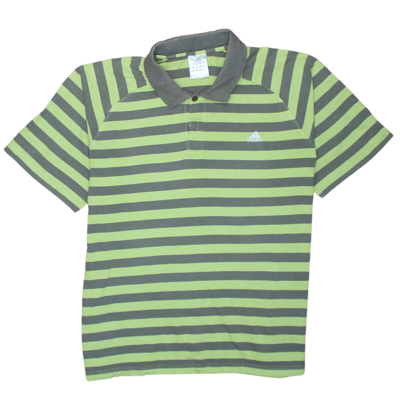 Adidas Men's Green Striped 2XL Polo Shirt Cotton Collared Casual Top