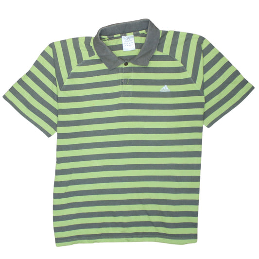 Adidas Men's Green Striped 2XL Polo Shirt Cotton Collared Casual Top