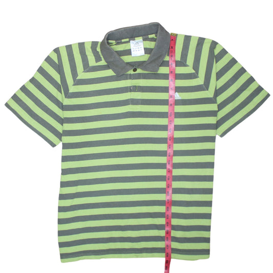 Adidas Men's Green Striped 2XL Polo Shirt Cotton Collared Casual Top