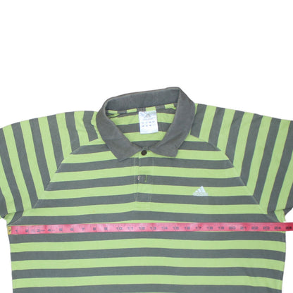 Adidas Men's Green Striped 2XL Polo Shirt Cotton Collared Casual Top