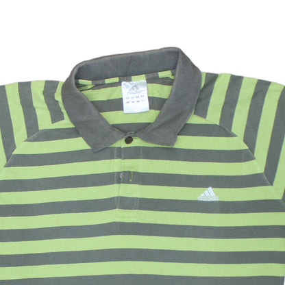 Adidas Men's Green Striped 2XL Polo Shirt Cotton Collared Casual Top