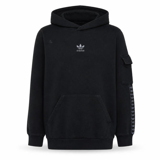 Front view of Adidas boys’ black pullover hoodie 13-14 years cotton fleece lined