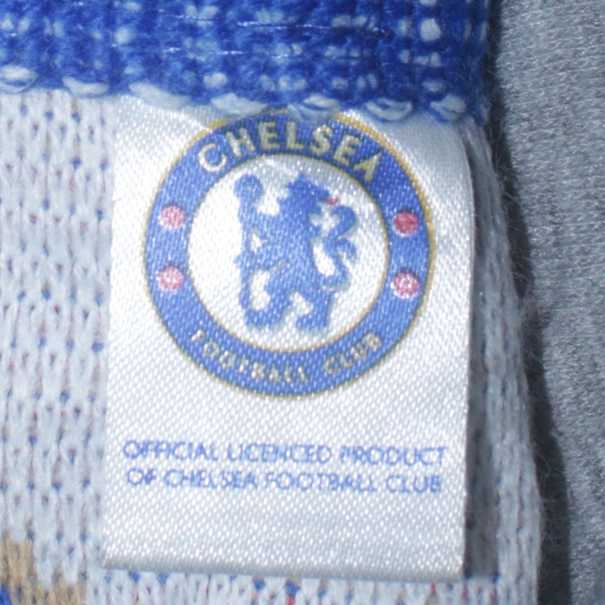 Close-up detail of Chelsea Football Club Blue Acrylic Men's Knitted Winter Scarf