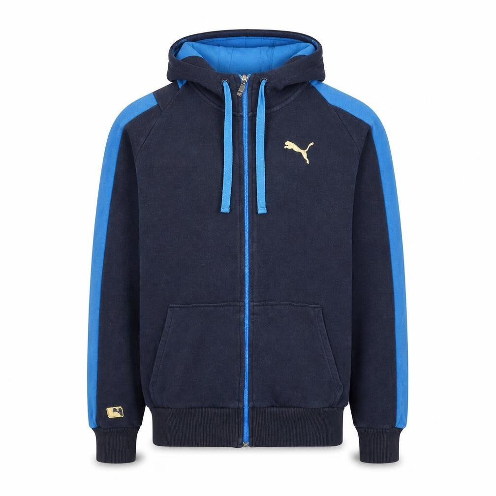 Front view of Puma Men's Blue Full Zip Hoodie Small Sports Fleece Sweatshirt