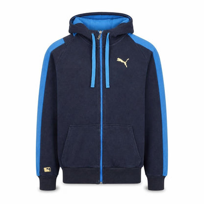 Front view of Puma Men's Blue Full Zip Hoodie Small Sports Fleece Sweatshirt