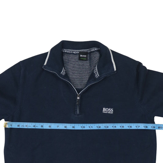 Hugo Boss Men’s Blue Half Zip High Neck Cotton Jumper Size M