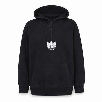 Front view of Adidas women’s black 1/4 zip hoodie sweatshirt, size UK 10, cotton