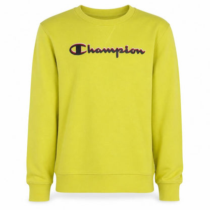 Front view of Champion boys’ yellow pullover sweatshirt xl 13-14 years logo fleece