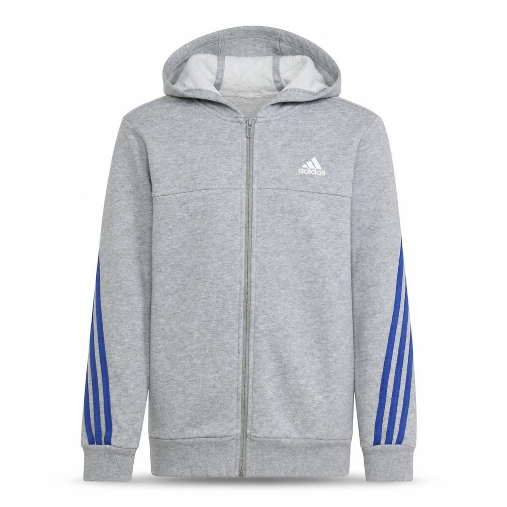 Front view of Adidas boys’ grey full zip hoodie l 13-14 years hooded sportswear