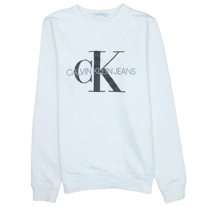 Calvin Klein Jeans Boys White Logo Pullover Sweatshirt Size 16 Years