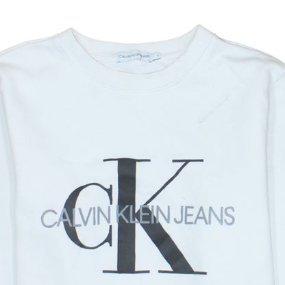 Calvin Klein Jeans Boys White Logo Pullover Sweatshirt Size 16 Years