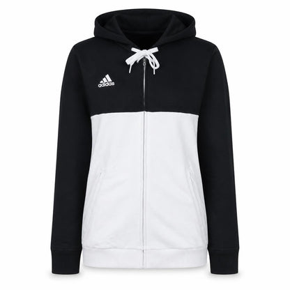 Front view of Adidas women’s black & white full zip hoodie, size M, 12-14 hooded sweatshirt