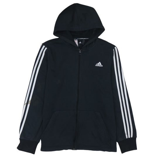 Adidas Boys Black Full Zip Hoodie 15-16 Years Long Sleeve Hooded Sportswear
