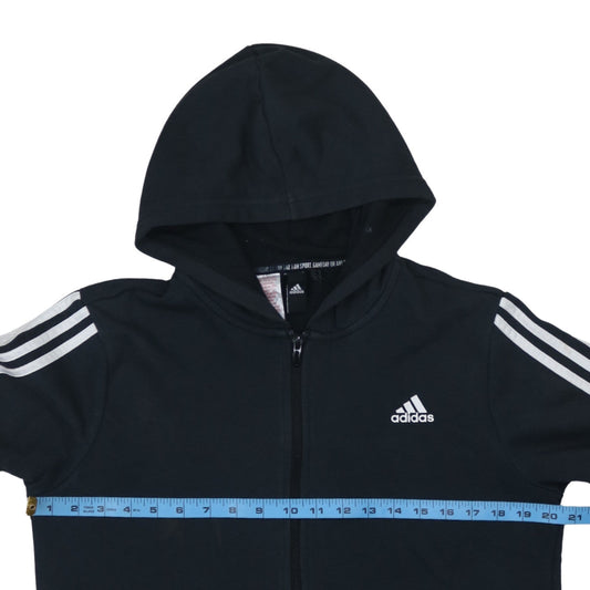 Adidas Boys Black Full Zip Hoodie 15-16 Years Long Sleeve Hooded Sportswear