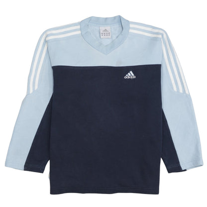 Adidas Boys Blue Colourblock V-Neck Pullover Sweatshirt Size 13-14 Years