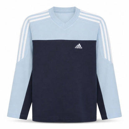 Adidas Boys Blue Colourblock V-Neck Pullover Sweatshirt Size 13-14 Years