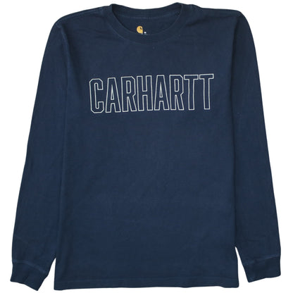 Carhartt Men's Navy Blue Relaxed Fit Long Sleeve Cotton T-Shirt Size M