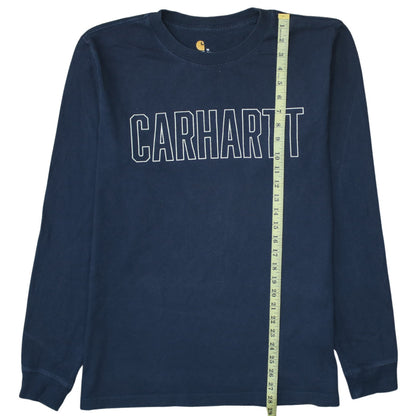 Carhartt Men's Navy Blue Relaxed Fit Long Sleeve Cotton T-Shirt Size M